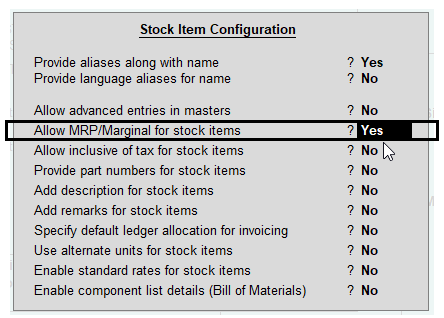 Setting MRP details in Stock Items using TallyERP9 Setting MRP details in Stock Items using TallyERP9